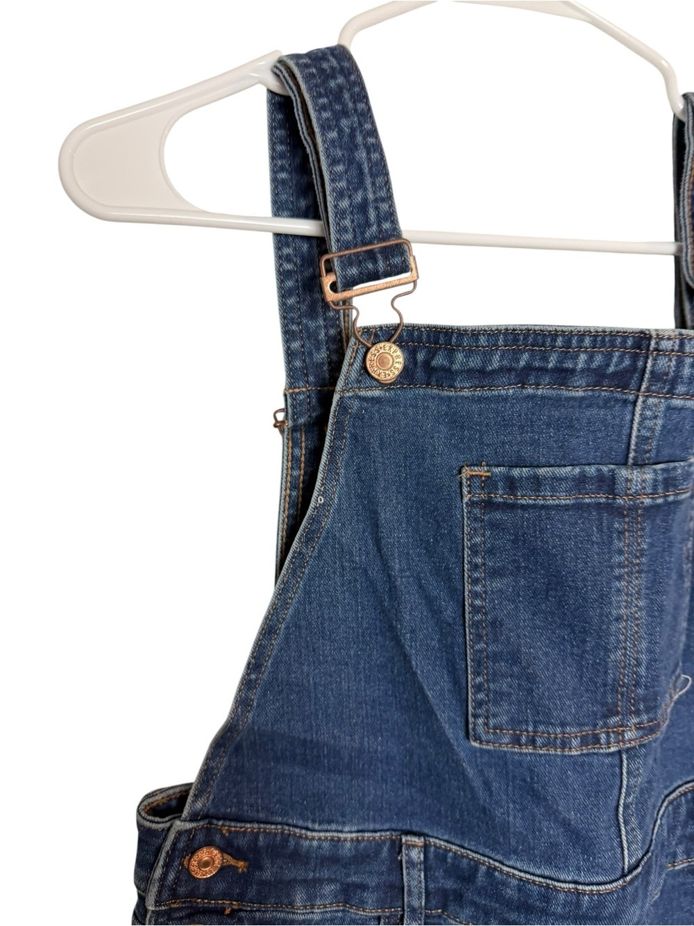 Express Dark Blue Denim Overalls with Knee Rips - Picture 3 of 7